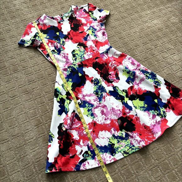 MILLY Design Nation Floral Fit Flare Mini Dress Scuba Knit Pink Sz 4 Colorful - Picture 10 of 10